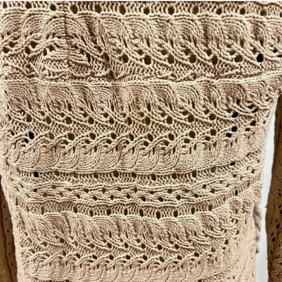 Cynthia Rowley Open Cable Knit Sweater Shawl Collar Beige  Size M Bohemian Boho - Picture 7 of 7